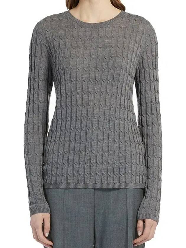 Cable Virgin Wool Knit Top Grey - MAX MARA - BALAAN 4