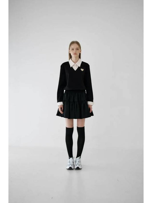 Smile Heart Double Flare Skirt Black - GOXO - BALAAN 2