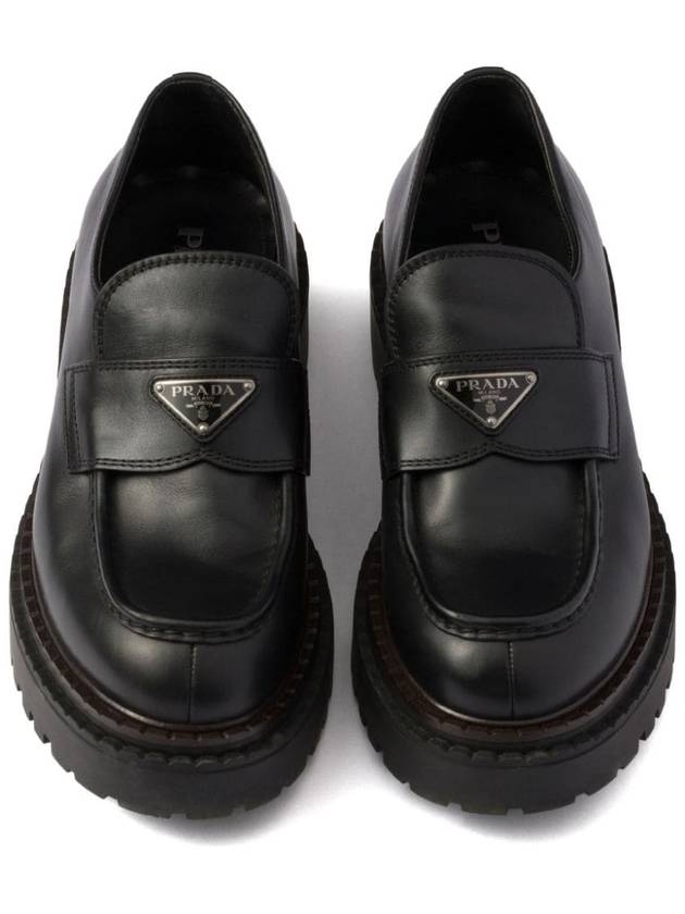 Triangle Logo Leather Loafers Black - PRADA - BALAAN 6