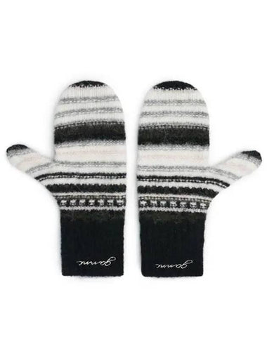 Women's Striped Wool Gloves Black - GANNI - BALAAN 1