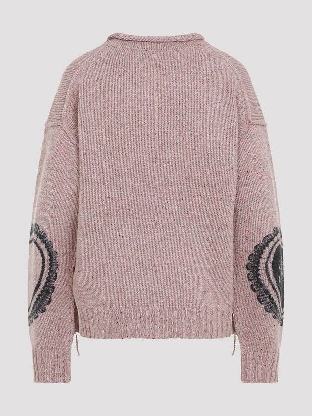 Heart Print Wool Blend Knit Top Faded Pink - ACNE STUDIOS - BALAAN 3