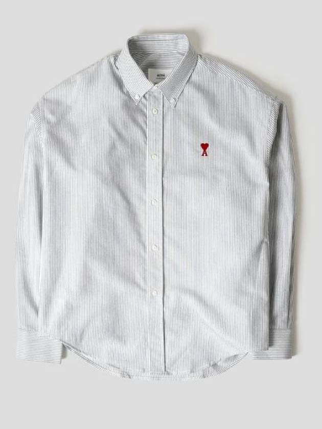 Small Heart Logo Oxford Button Down Long Sleeve Shirt Natural White - AMI - BALAAN 5