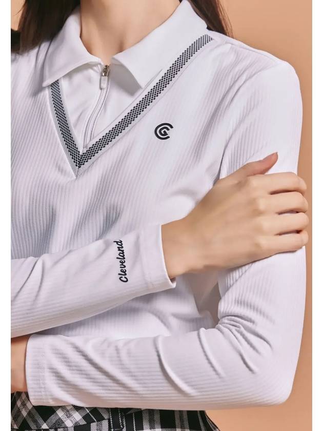 Women s Ribbed Fabric Half Zip Up Long Sleeve Collar T Shirt Off White - CLEVELAND GOLF - BALAAN 4