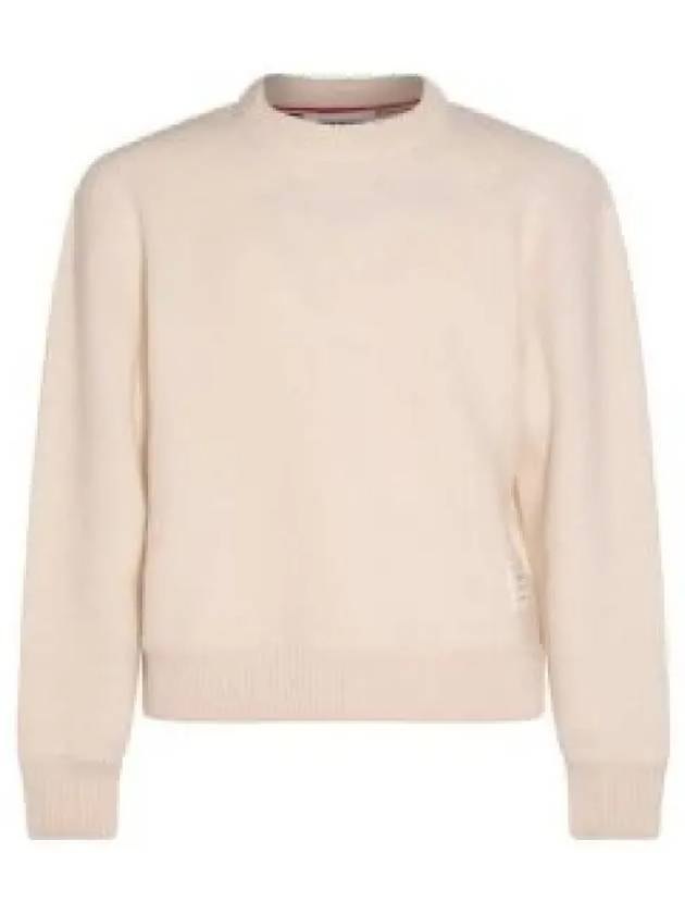 Logo Patch Striped Wool Fleece Crewneck Knit Top White - THOM BROWNE - BALAAN 2