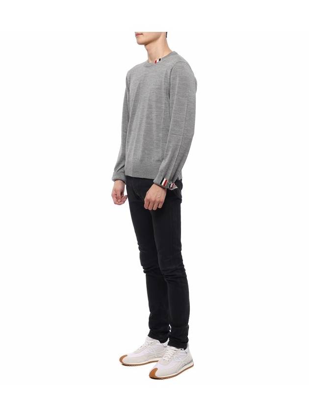 Intarsia Stitch Crew Neck Merino Wool Knit Top Light Grey - THOM BROWNE - BALAAN 5