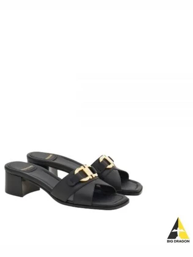 Gancini Ornament Slide Sandal Heels Black - SALVATORE FERRAGAMO - BALAAN 2