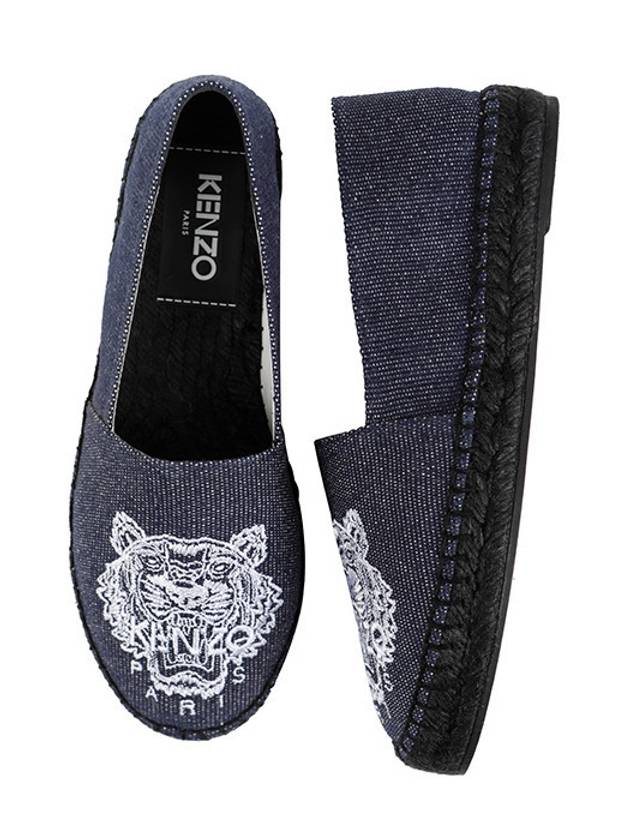 tiger embroidered denim espadrilles navy - KENZO - BALAAN.