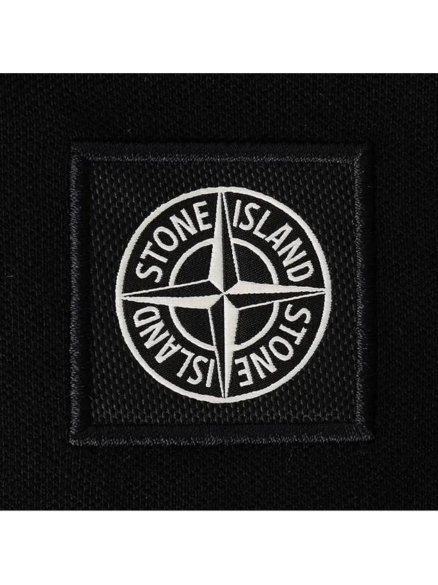 Stretch Cotton Pique Short Sleeve Polo Shirt Black - STONE ISLAND - BALAAN 5