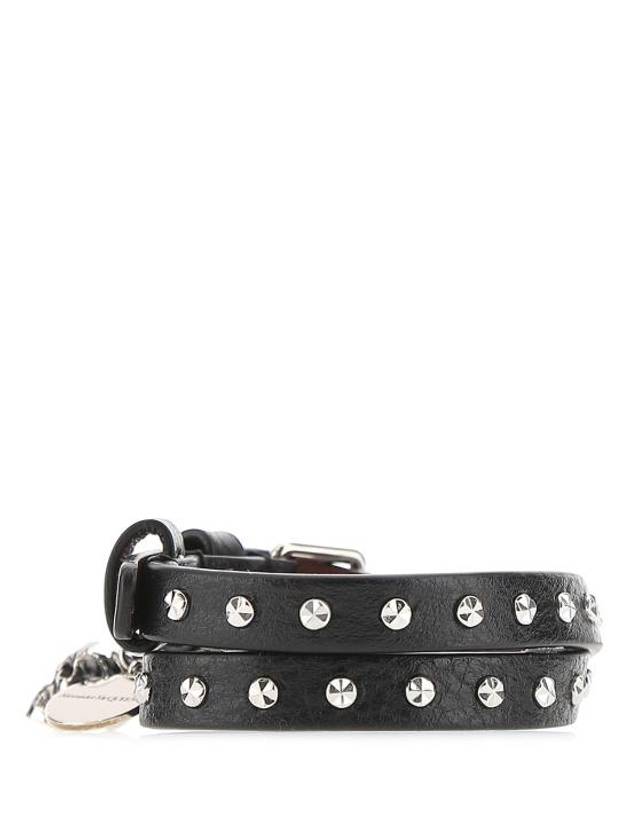 Men's Silver Skull Stud Double Leather Bracelet Black - ALEXANDER MCQUEEN - BALAAN 3