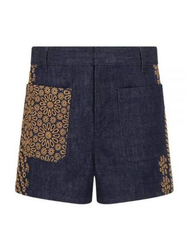 Flower Embroidered Cotton Denim Shorts Blue - DIOR - BALAAN 2