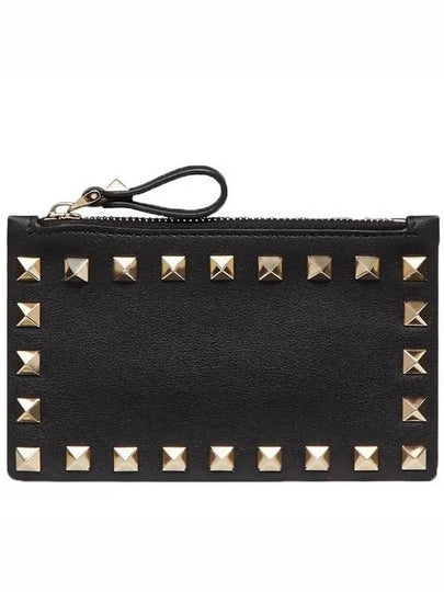 Rockstud Zipper Card Wallet Black - VALENTINO - BALAAN 2