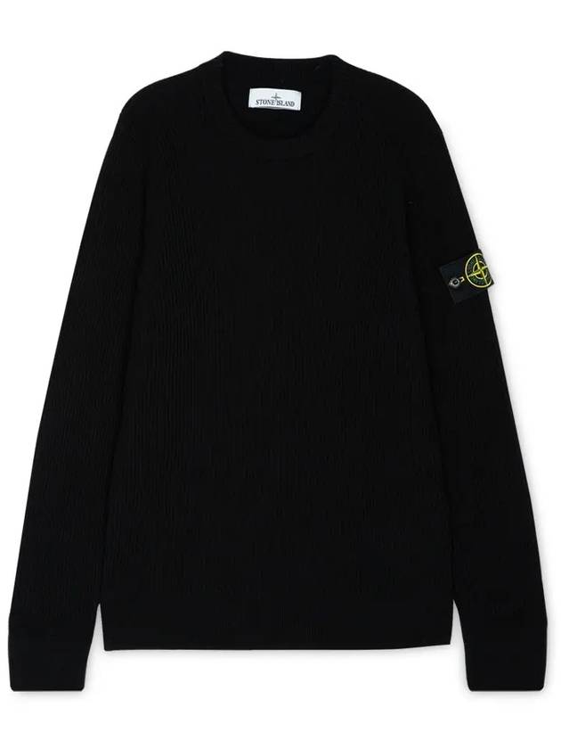 Crewneck Full Rib Wool Knit Top Black - STONE ISLAND - BALAAN 2