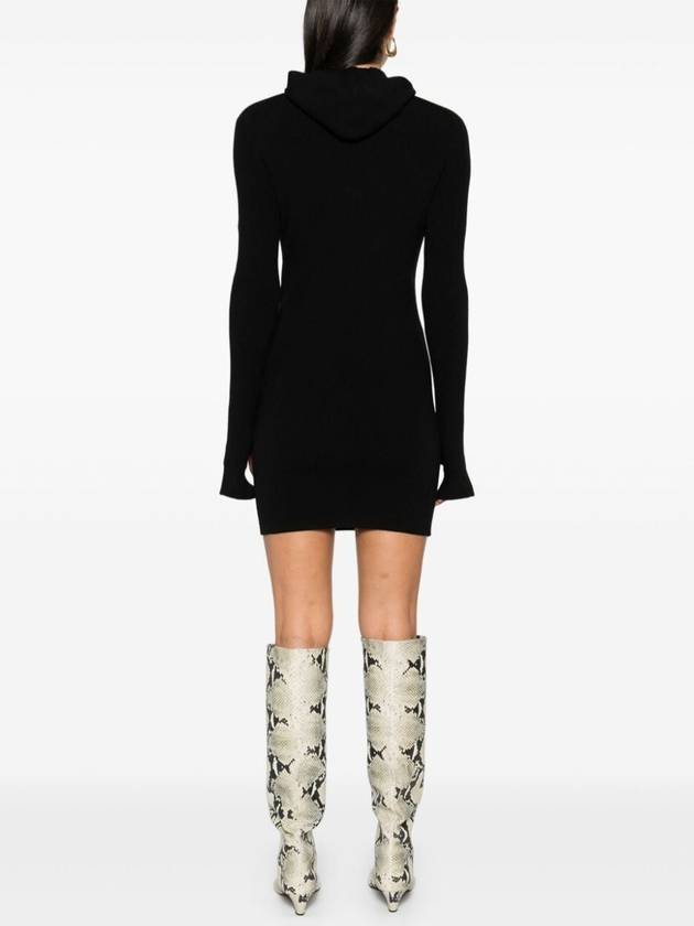 Long Sleeve Hooded Wool Silk Short Dress Black - FENDI - BALAAN 6