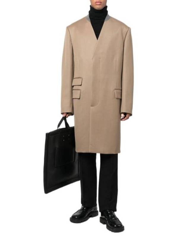 Stitched Collarless Wool Single Coat Beige - MAISON MARGIELA - BALAAN 3