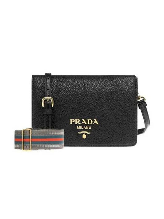 Logo Vitello Dino Mini Cross Bag Black - PRADA - BALAAN 1