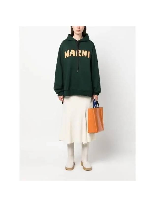 Logo Print Cotton Hooded Top Dark Green - MARNI - BALAAN 3