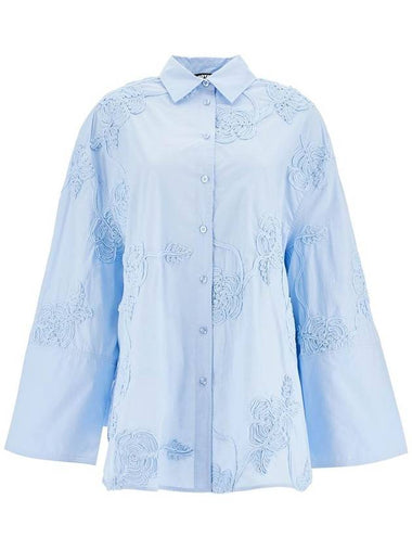 Light Blue Shirt With Classic Collar And All-Over Floral Embroidery In Cotton Woman - ROTATE - BALAAN 1