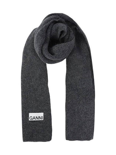 Logo Label Wool Blend Muffler Grey - GANNI - BALAAN 2