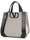 V Logo Canvas Leather Tote Bag Grey Black - VALENTINO - BALAAN 3