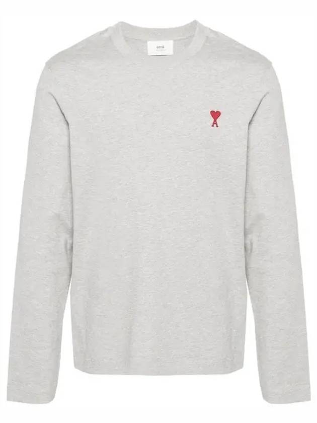 Chain Stitch Heart Logo Long Sleeve T-Shirt Grey - AMI - BALAAN 2