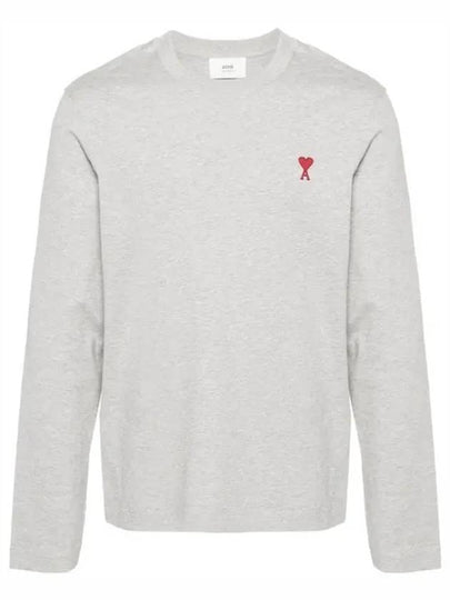 Chain Stitch Heart Logo Long Sleeve T-Shirt Grey - AMI - BALAAN 2