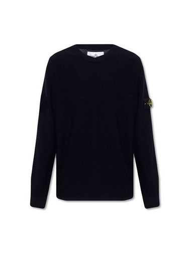 Men's Wappen Patch Crew Neck Wool Knit Top Navy - STONE ISLAND - BALAAN 1