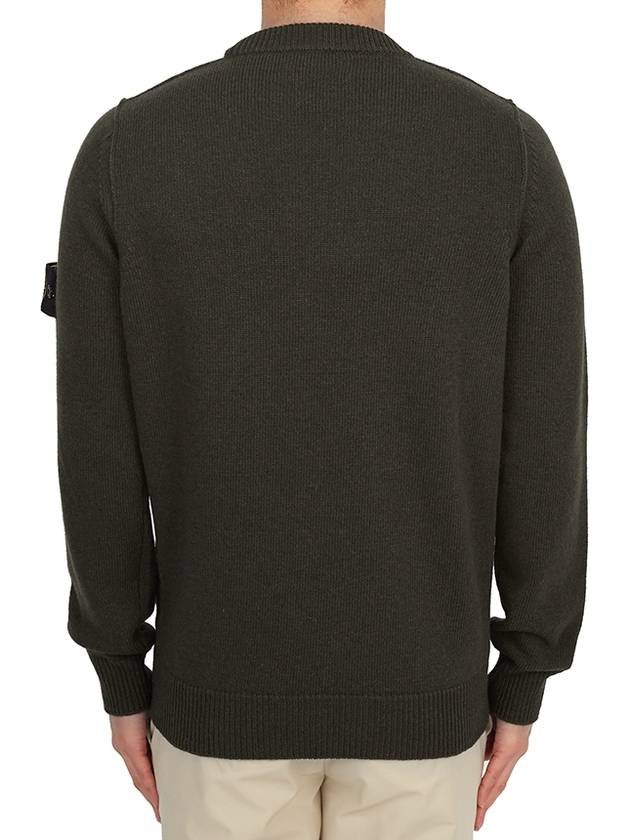 Logo Patch Crew Neck Wool Knit Top Khaiki - STONE ISLAND - BALAAN 5