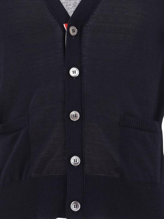 Men's Jersey Stitch V-Neck Cardigan Navy - THOM BROWNE - BALAAN 4