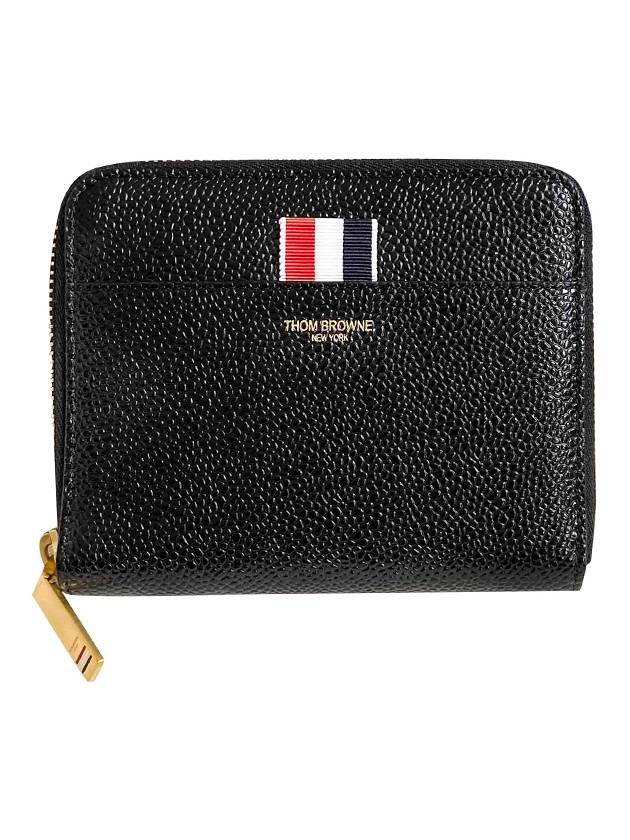 Three Stripes Pebble Grain Zipper Round Half Wallet Black - THOM BROWNE - BALAAN 9