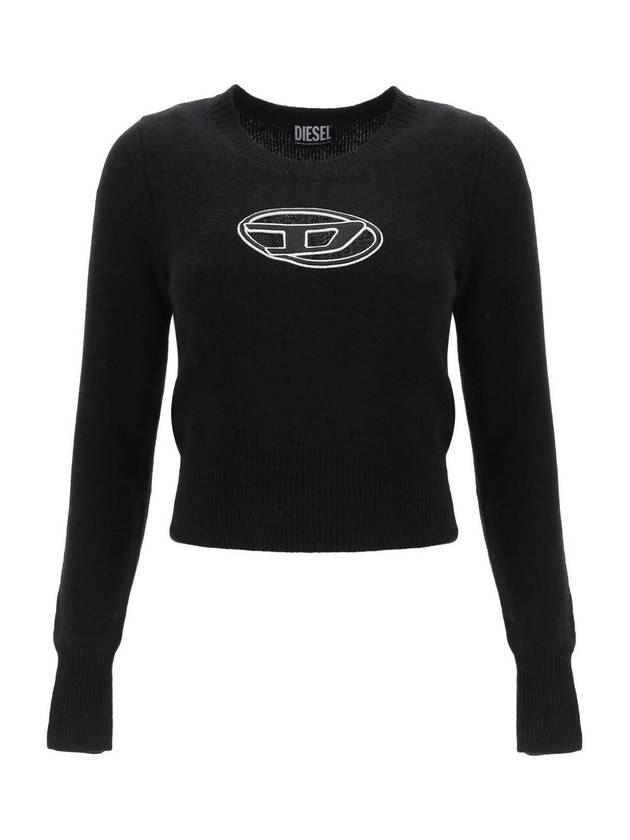 M-Areesa Jumper Embroidered Cut-Out Logo Knit Top Black - DIESEL - BALAAN 1
