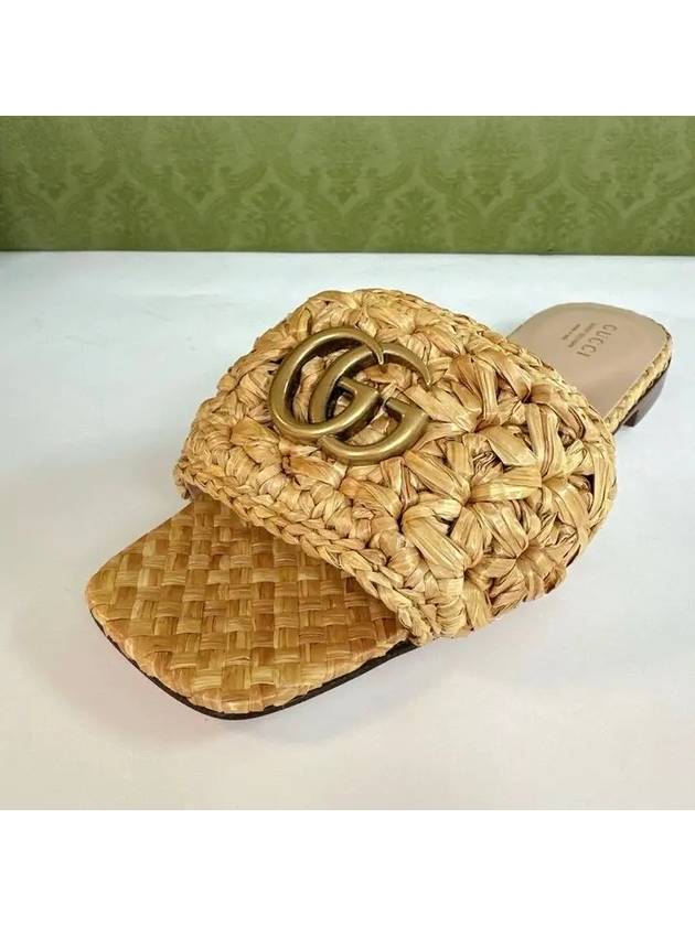 Double G Raffia Effect Fabric Slide Sandals Beige - GUCCI - BALAAN 7