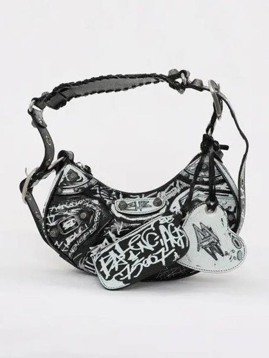 Le Cagole XS Graffiti Lambskin Shoulder Bag Black - BALENCIAGA - BALAAN 2