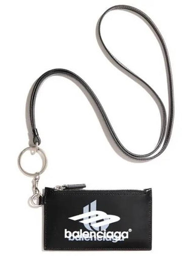 Logo Print Neck Strap Card Wallet Black - BALENCIAGA - BALAAN 1