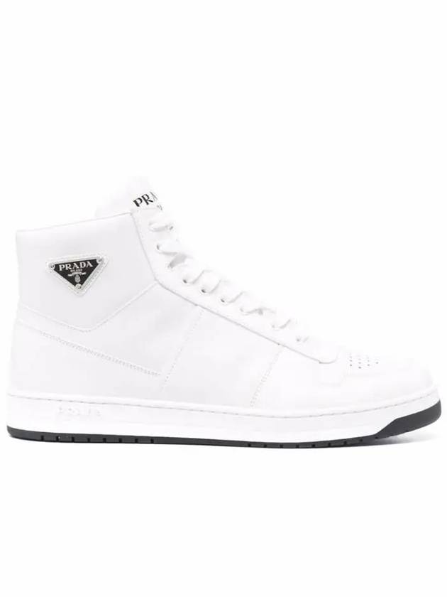 Downtown Triangle Logo Leather High Top Sneakers White - PRADA - BALAAN 2