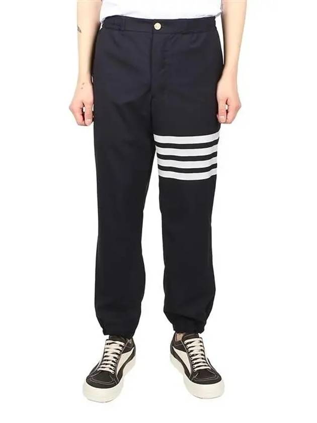 Plain Weave 4-Bar Elastic Waist Track Pants Black - THOM BROWNE - BALAAN 2