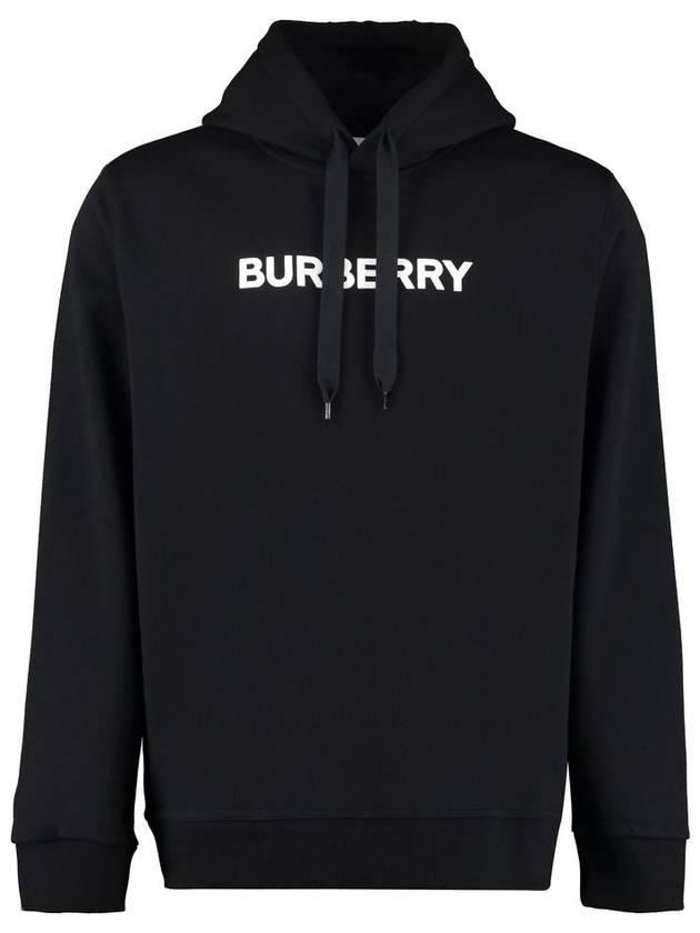 Logo Print Cotton Hoodie Black - BURBERRY - BALAAN 2