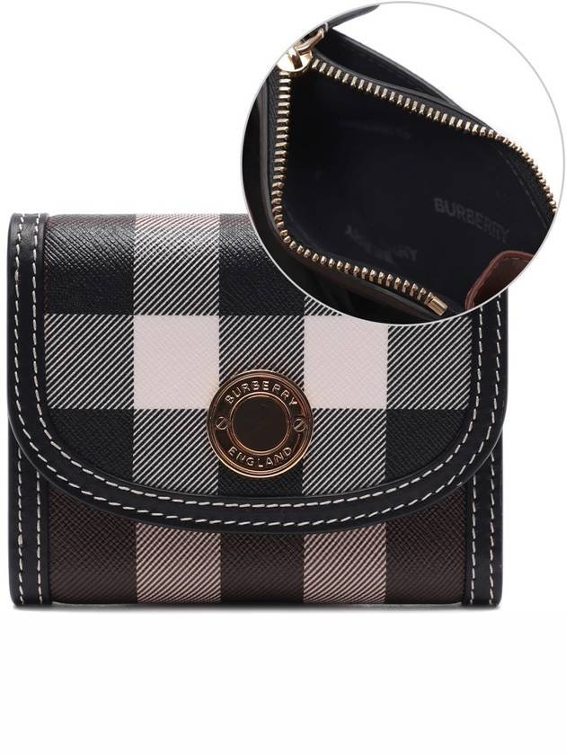 Check Print Leather Half Wallet Brown - BURBERRY - BALAAN 3