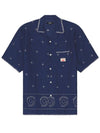 Men's Ronin Linen Button Down Short Sleeve Shirt Navy - MALBON GOLF - BALAAN 2