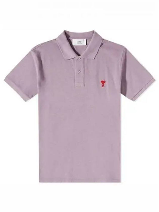 Small Heart Logo Polo Shirt Purple - AMI - BALAAN 2