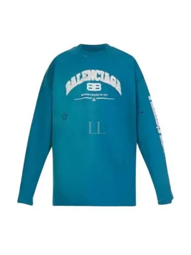 Side Logo Distressed Oversized Long Sleeve T-Shirt Blue - BALENCIAGA - BALAAN 2