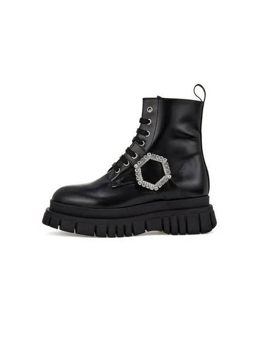 Women's Crystal Hexagon Shiny Leather Boots Black 271373 - PHILIPP PLEIN - BALAAN 1