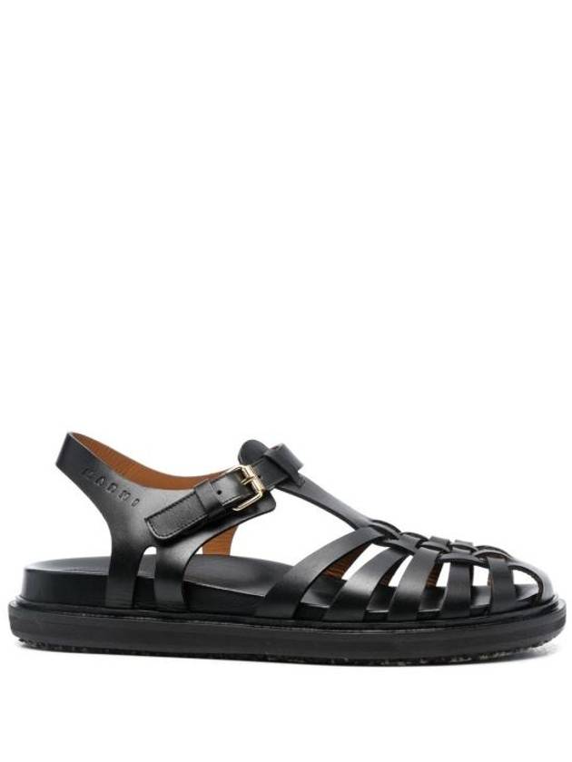 Leather Flat Sandals Black - MARNI - BALAAN 2