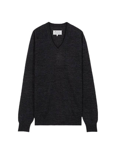 V-neck Stitch Wool Knit Top Dark Grey - MAISON MARGIELA - BALAAN 1