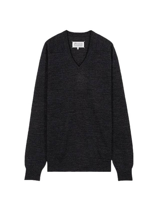 V-neck Stitch Wool Knit Top Dark Grey - MAISON MARGIELA - BALAAN.