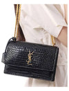 Gold Hardware Sunset Crocodile Embossed Leather Shoulder Bag Black - SAINT LAURENT - BALAAN 2