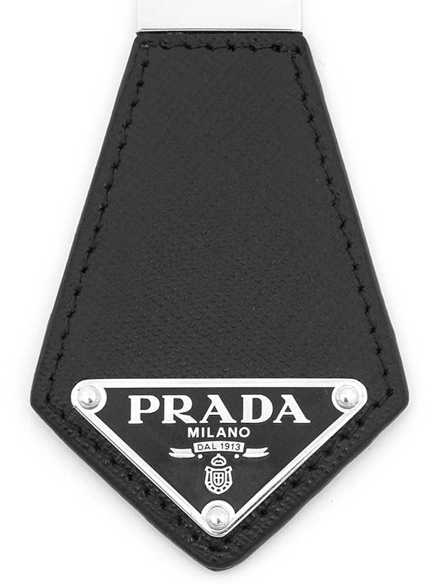 Saffiano Triangular Logo Leather Key Holder Black - PRADA - BALAAN 7