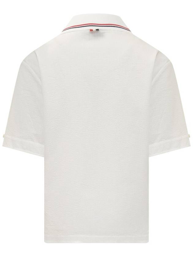 Seersucker Cotton Polo Shirt White - THOM BROWNE - BALAAN 3