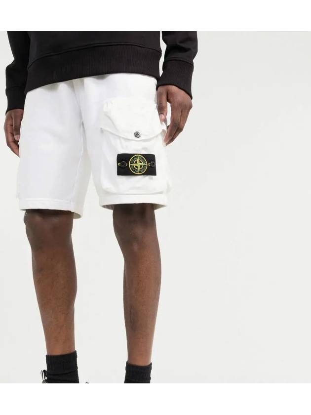 Men's Wappen Patch Cotton Fleece Bermuda Shorts White - STONE ISLAND - BALAAN 4