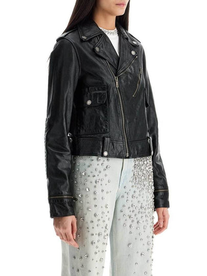 shiny black sheepskin biker jacket with sturdy zip - GOLDEN GOOSE - BALAAN 2