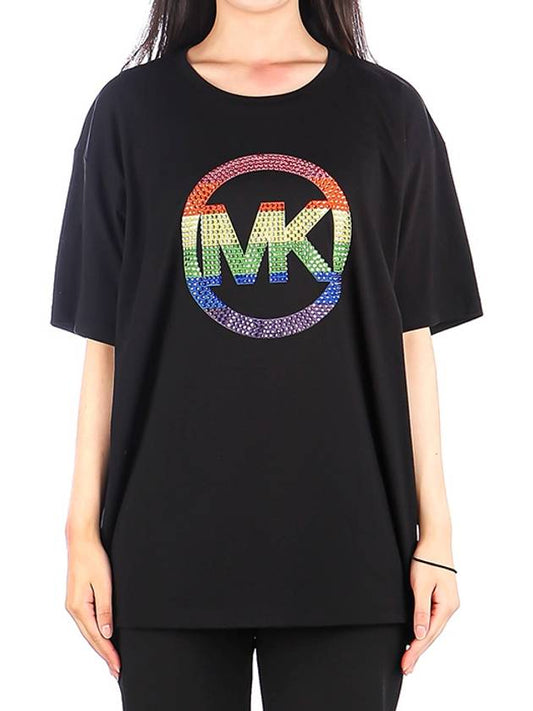 Rainbow Logo Short Sleeve T-Shirt Black - MICHAEL KORS - BALAAN.